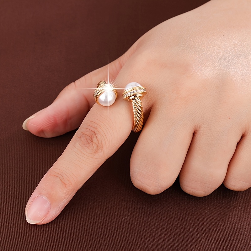 Adjustable Open Ring for Women Geometric Zirconia Platinum Plated Copper